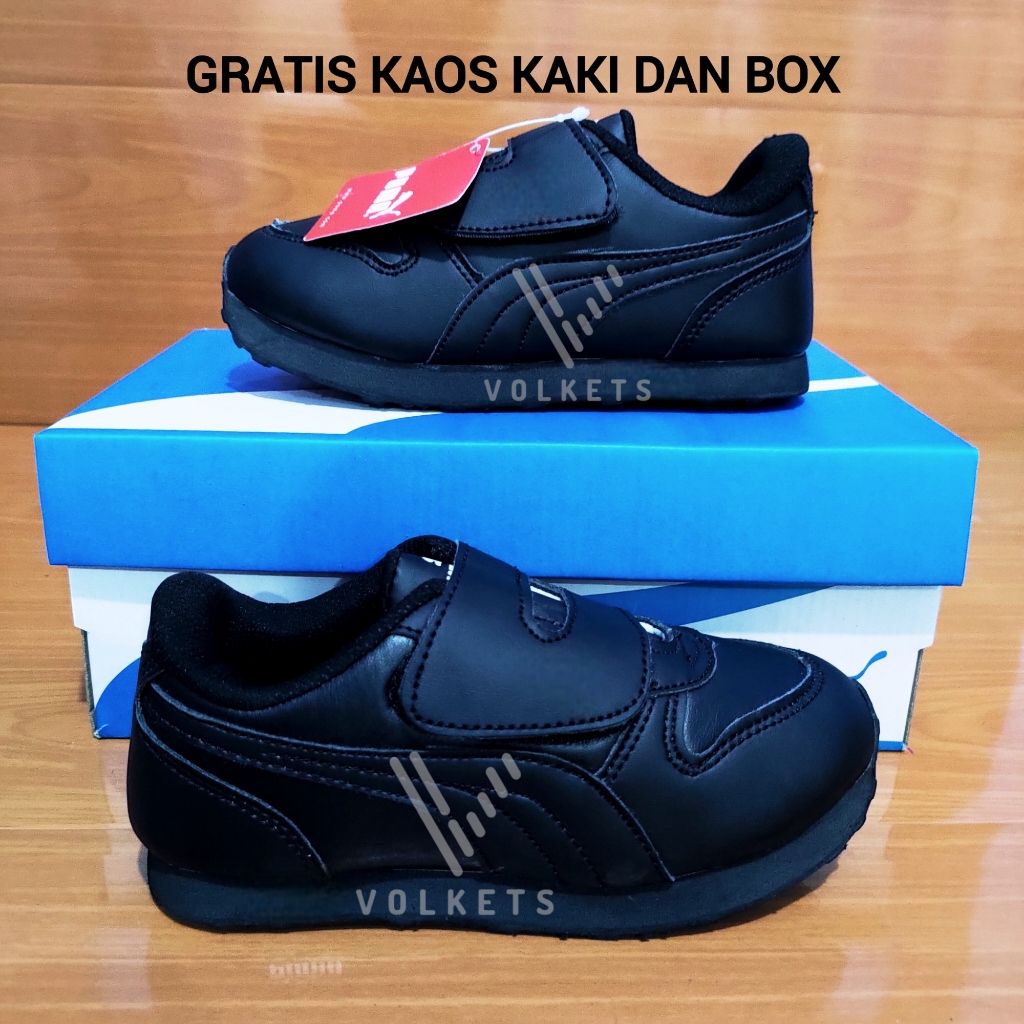 Sepatu Anak Sekolah Full Black Sneakers Anak Cewek Cowok Usia 1-10 Tahun Paud TK SD