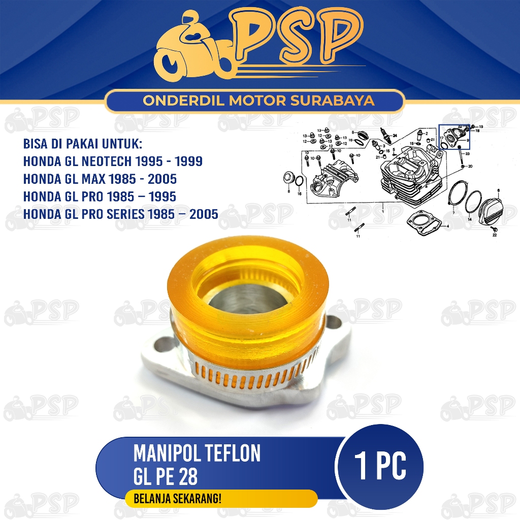 Manipol Teflon GL PE 28 - Manifold Teplon Intake Karbu PE 28 PNP Honda GL Series GL Max GL Neotech