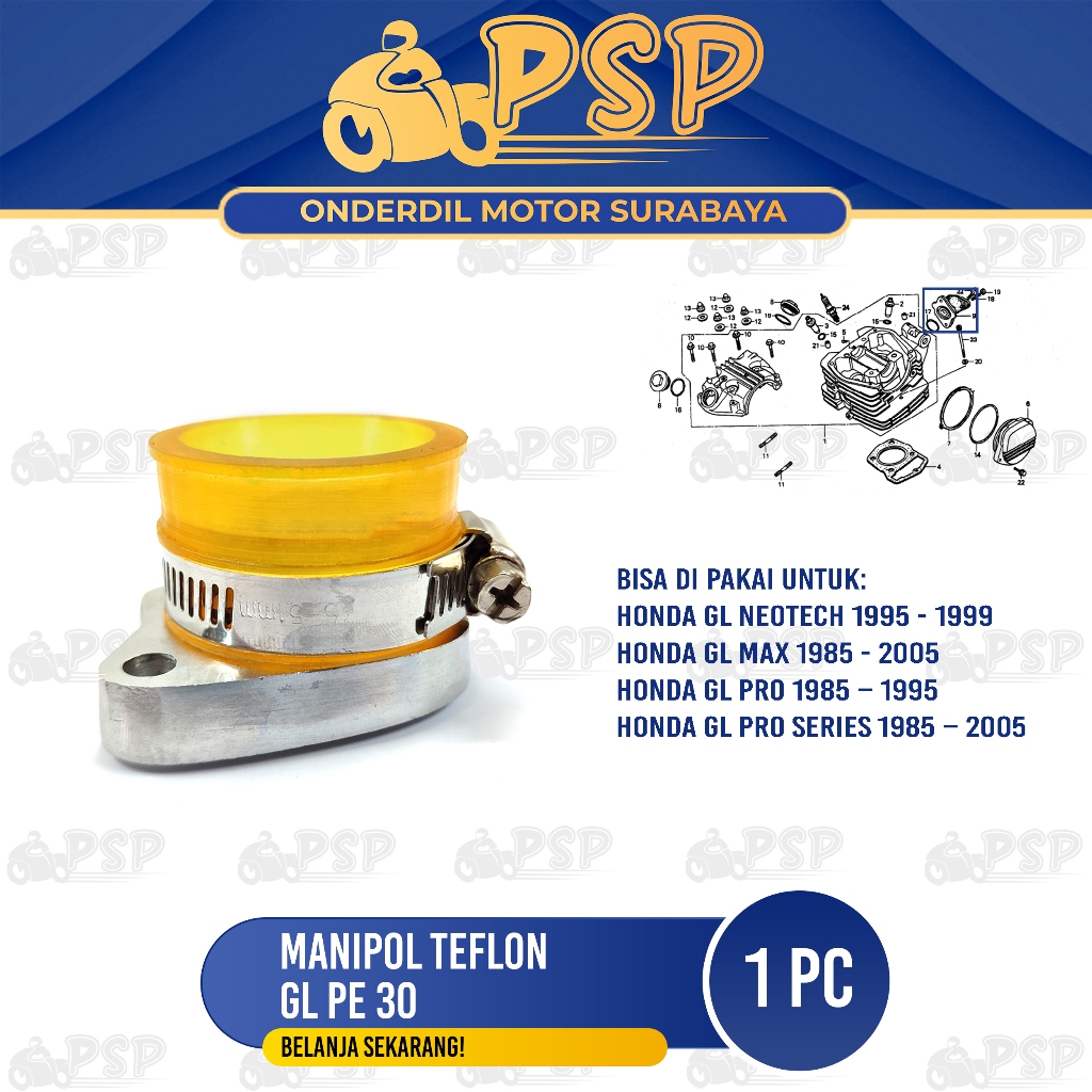 Manipol Teflon GL PE 30 - Manifold Teplon Intake Karbu PE 28 PNP Honda GL Series GL Max GL Neotech