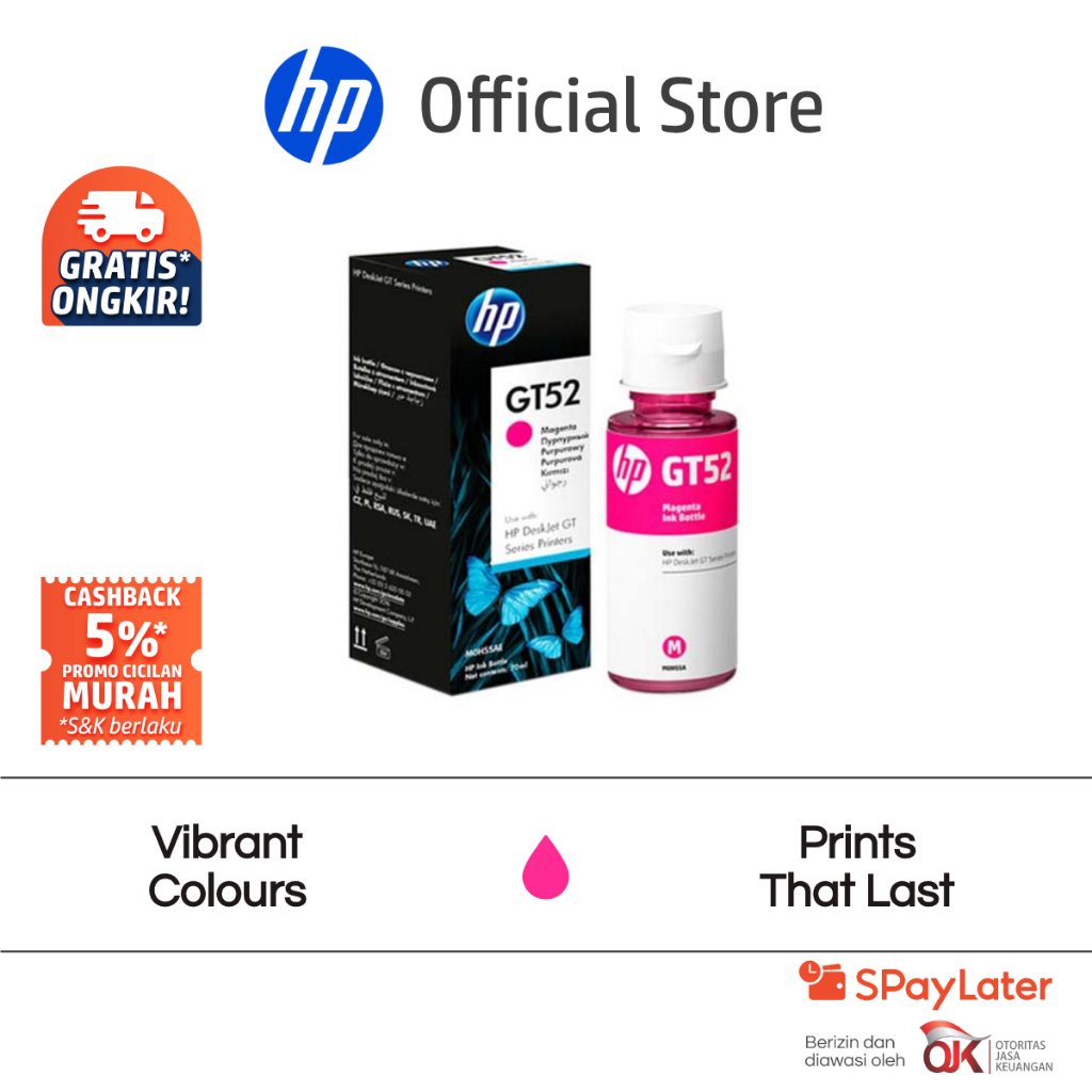 Tinta Printer HP Original GT52 Color Warna Magenta HP DeskJet GT 5800 series, HP Ink Tank 100, 300, 