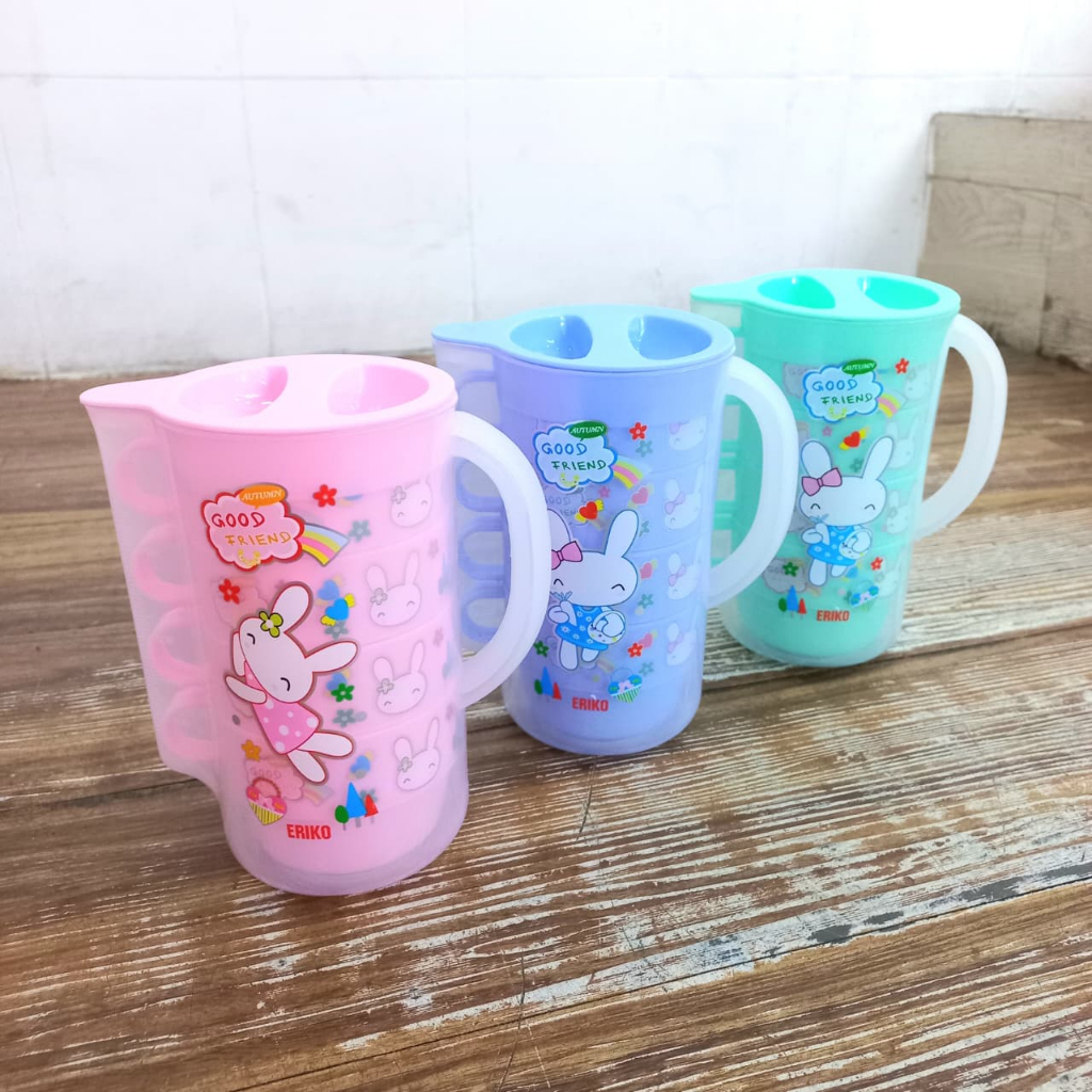 Eskan Saigon + Gelas Warna Ori Sticker+Dos MB | Wadah Penyimpanan / Teko Air / Water Jug Bulat + Gel