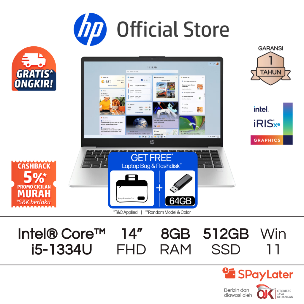 Laptop HP 240 G10 Intel Core i5 Iris X 8GB RAM 512GB SSD Silver Free Windows 11 Home 14 Inch Garansi