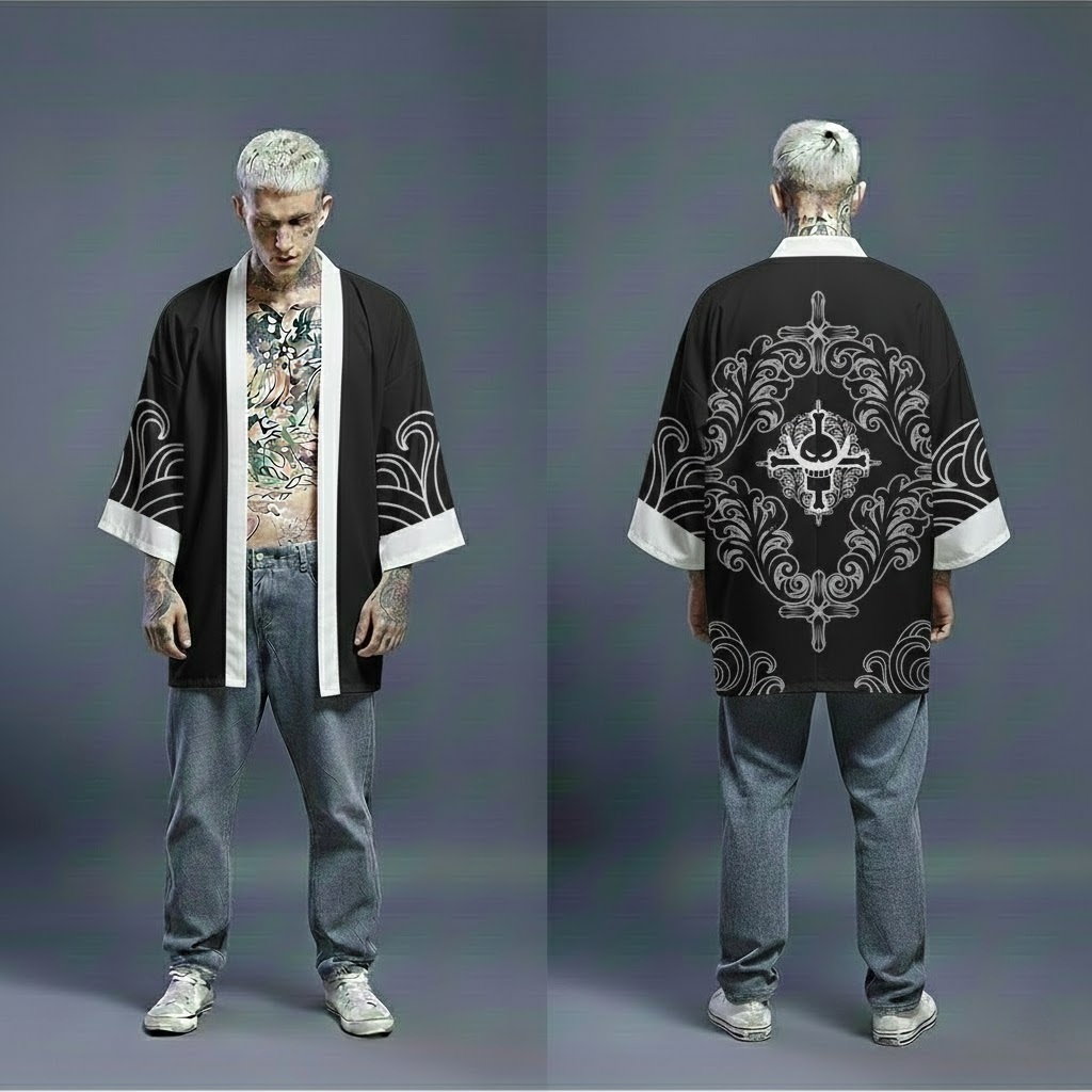 Kimono Haori Polyester Black Whitebeard Premium