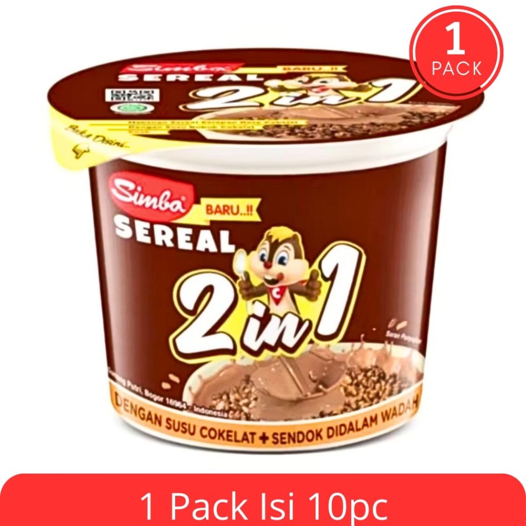 Sereal Simba 2 in 1 Cokelat 22gr × 10pc | Camilan Sereal Renyah dengan Cokelat Lumer Nikmat Praktis