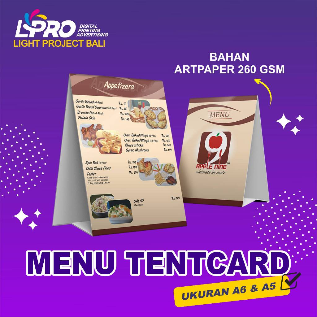 MENU /PRICELIST TENTCARD AP260 CUSTOM
