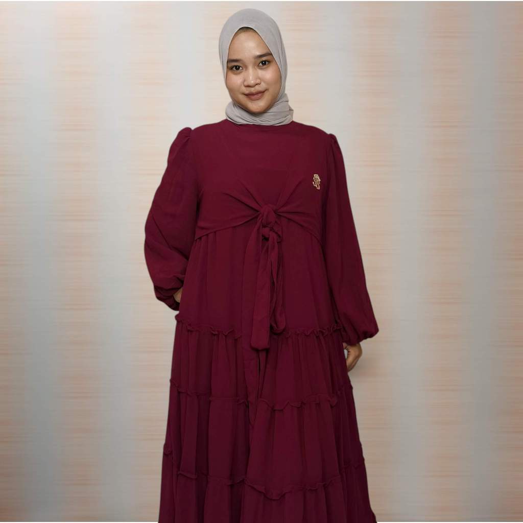 Gamis Ceruti Merah Maroon Elegan Bahan Ceruti Nyaman Cocok Untuk Berbagai Kesempatan Tampilan Istime