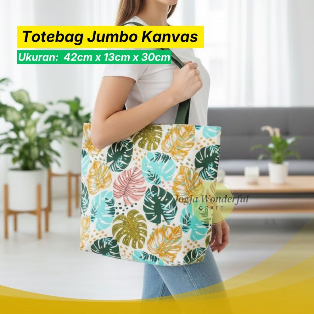 JOGJA WONDERFUL / Tote bag jumbo kanvas motif Tote wanita resleting untuk belanja Tas laundry pakaia