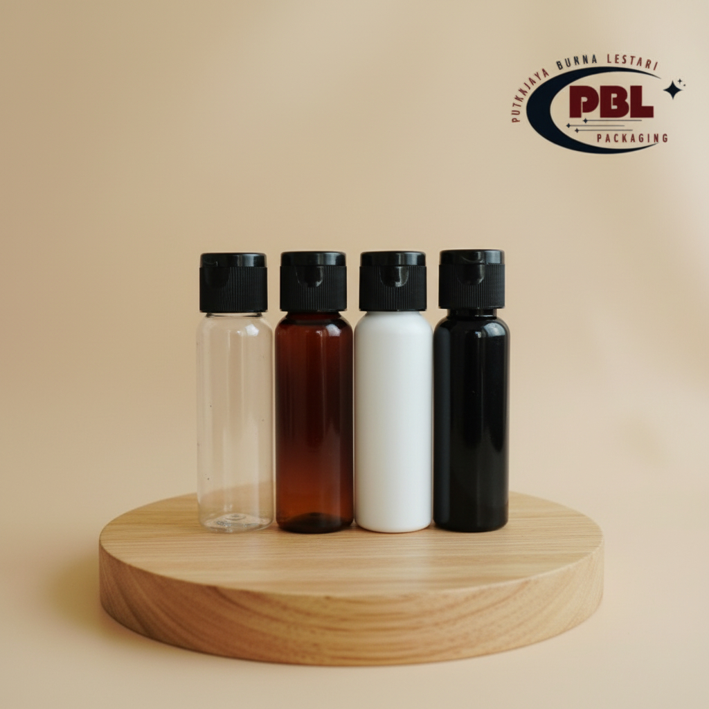 Botol Fliptop 30ml Tebal / Botol Plastik PET 30ml Tutup Fliptop Hitam