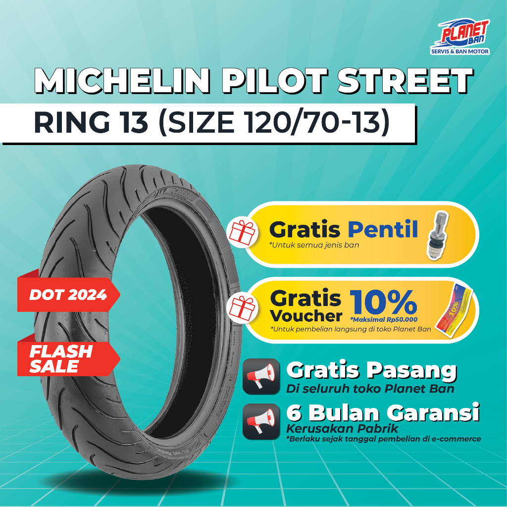 Ban Motor Ring 13 - 120/70 Michelin Pilot Street (Ban Motor Depan NMAX )