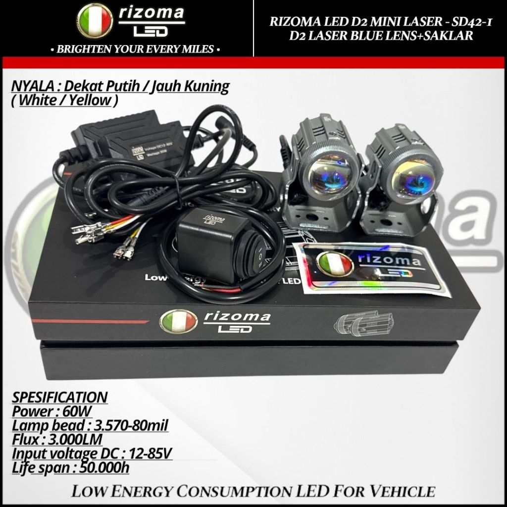 Rizoma led Ballas laser Kotak silver SD42 - 1 D2 CNC Bulat Laser Blue lens + Saklar sakelar disc Sta