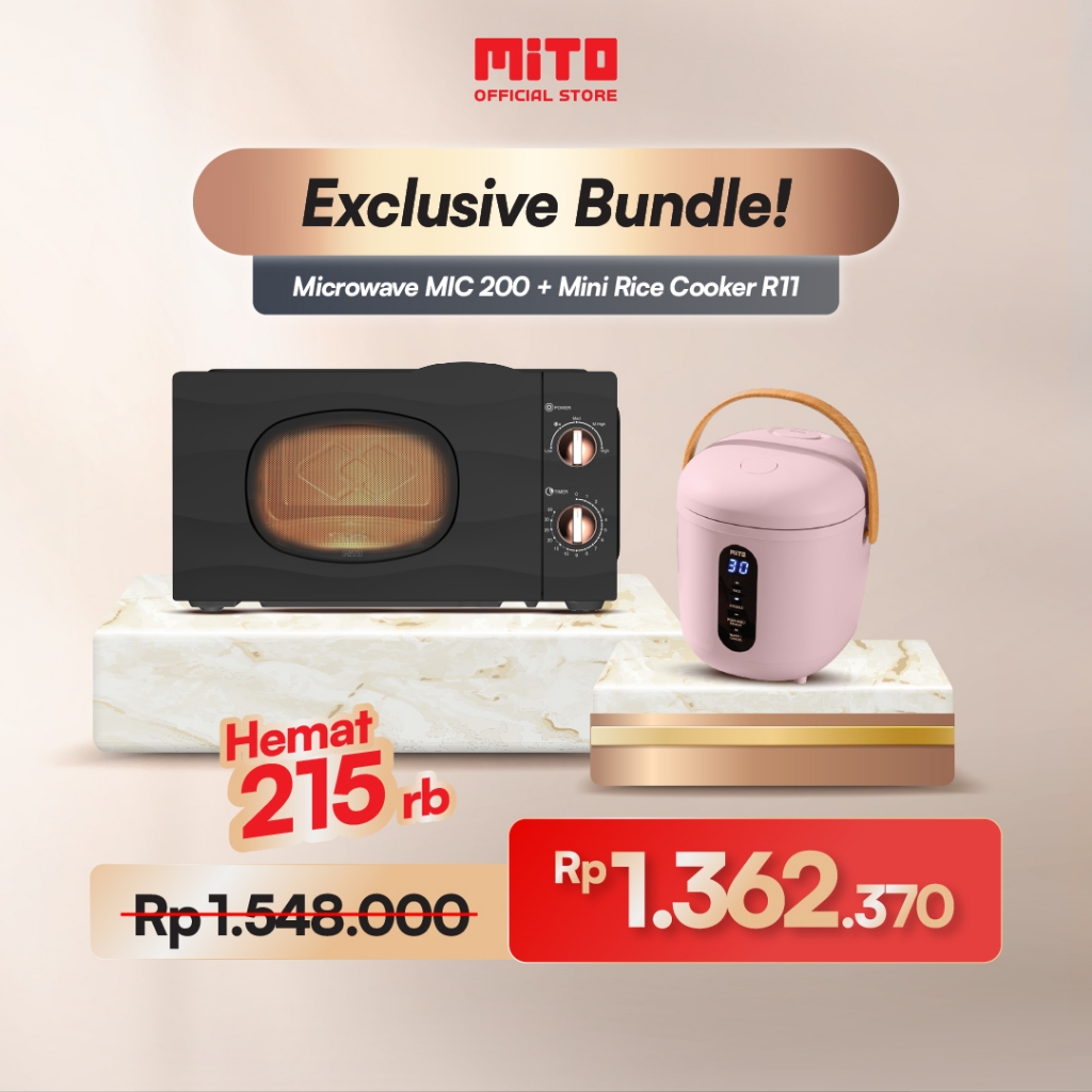 Mito R11 Mini Rice Cooker 0,5L Handle Kayu - Putih dan Pink