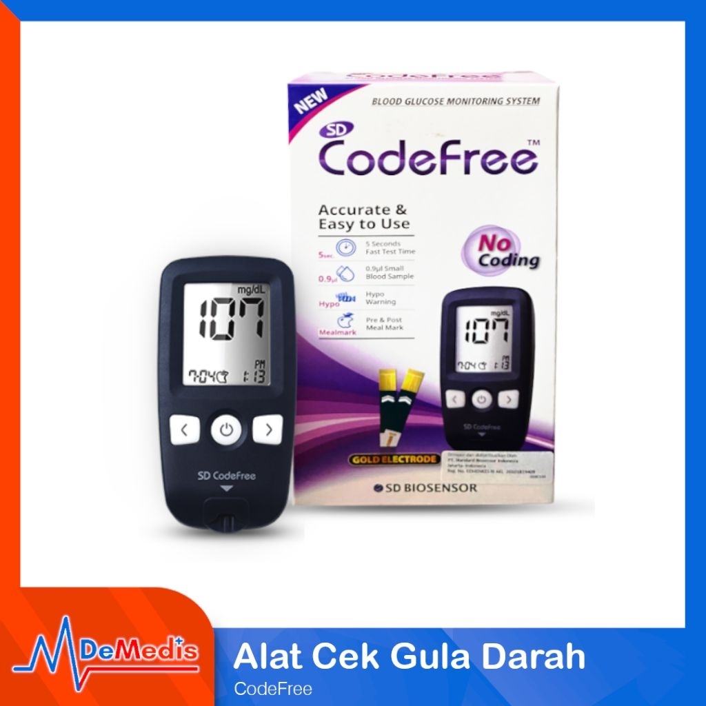 Alat Cek Gula Darah SD Biosensor CodeFree + 10 Pcs Tes Strip Glucose