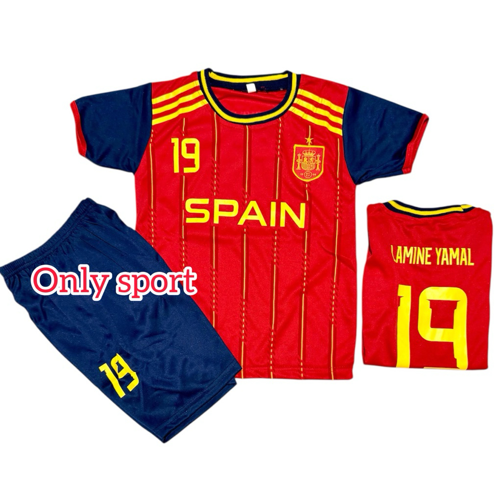 Setelan Jersey Anak SPANYOL LAMINE YAMAL Atasan Bawahan Baju Bola Futsal Mini Soccer Premium