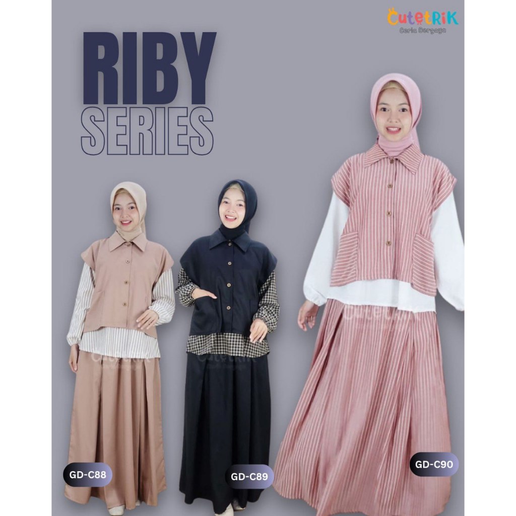 Baju Perempuan Setelan 3in1 Blus Tunik Rompi Set Rok Anak Remaja Dewasa One Set Riby by Cutetrik I G