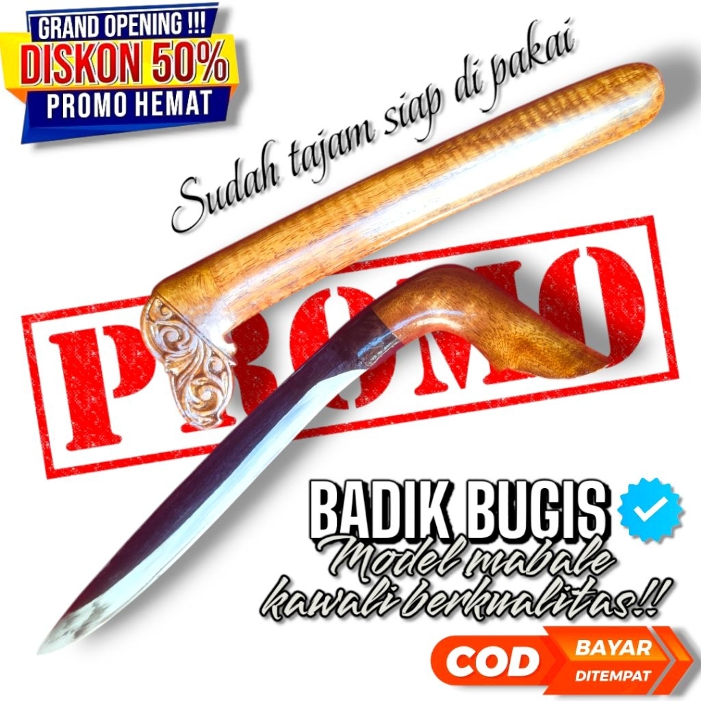 BADIK BUGIS MODEL MABALE KAWALI ASLI SUPER TAJAM - PARANG PERKAKAS KEBUN KAYU PILIHAN BERKUALITAS