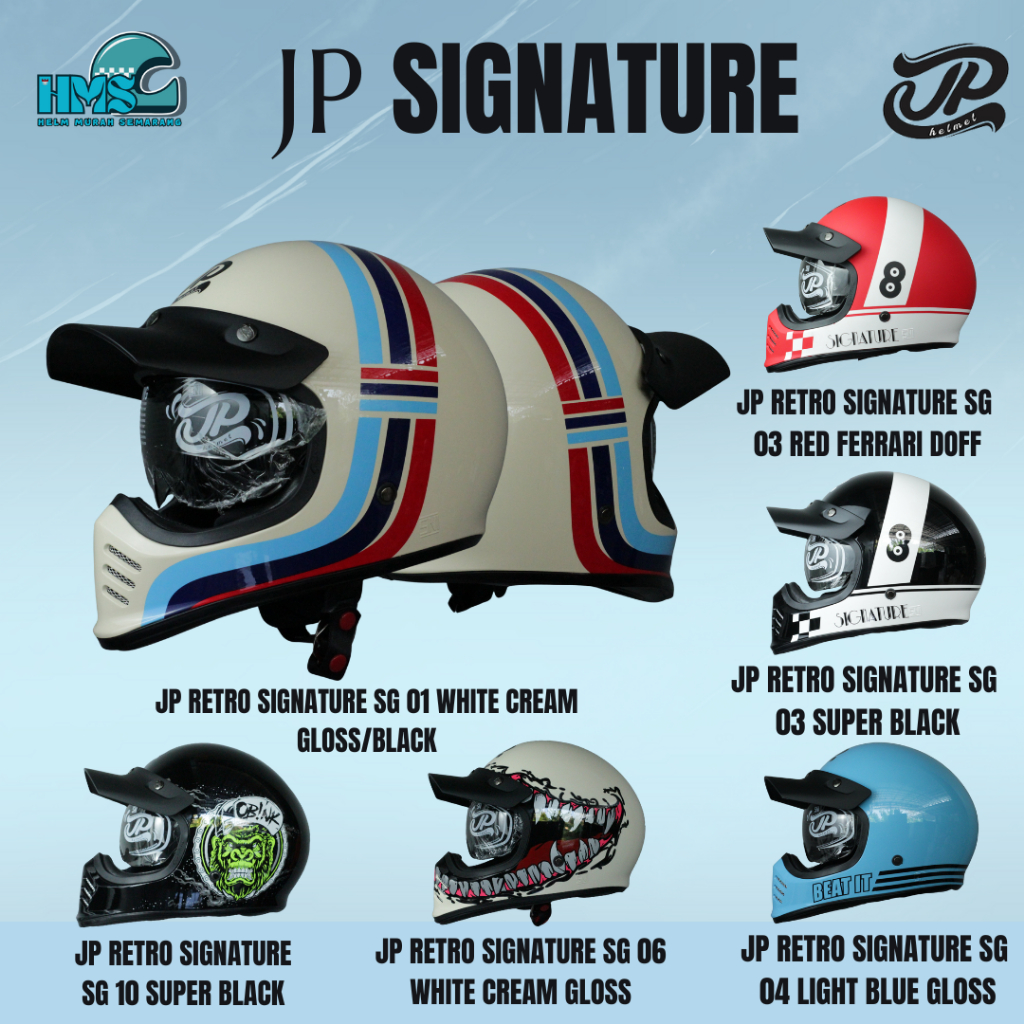 JP SIGNATURE RETRO HELM FULL FACE CAKIL JPX HELMET - MOTIF & SOLID TERLARIS ORIGINAL SNI & DOT