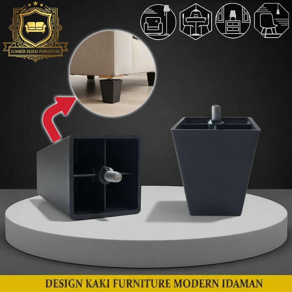 Kaki Furniture Sofa Plastik Kotak 8cm Stabil Set Baut | Kaki Meja Spring Bed Lemari Kursi Hitam