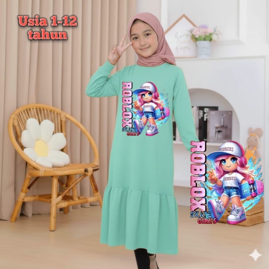 Baju ROBLOX Anak Perempuan/Gamis Anak Perempuan/gamis Ngaji Sore