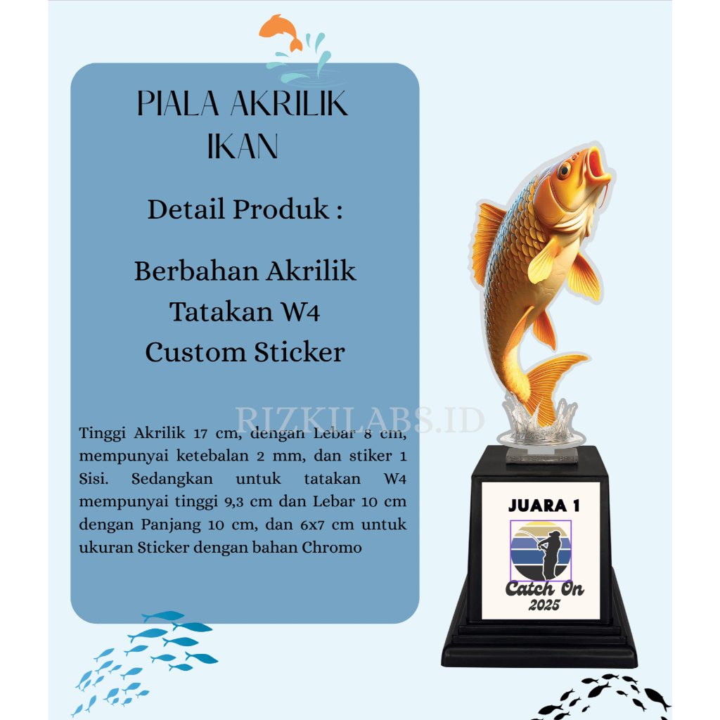 Piala Akrilik Bentuk Ikan Mas Hadiah Lomba Mancing Ikan Souvenir Ikan