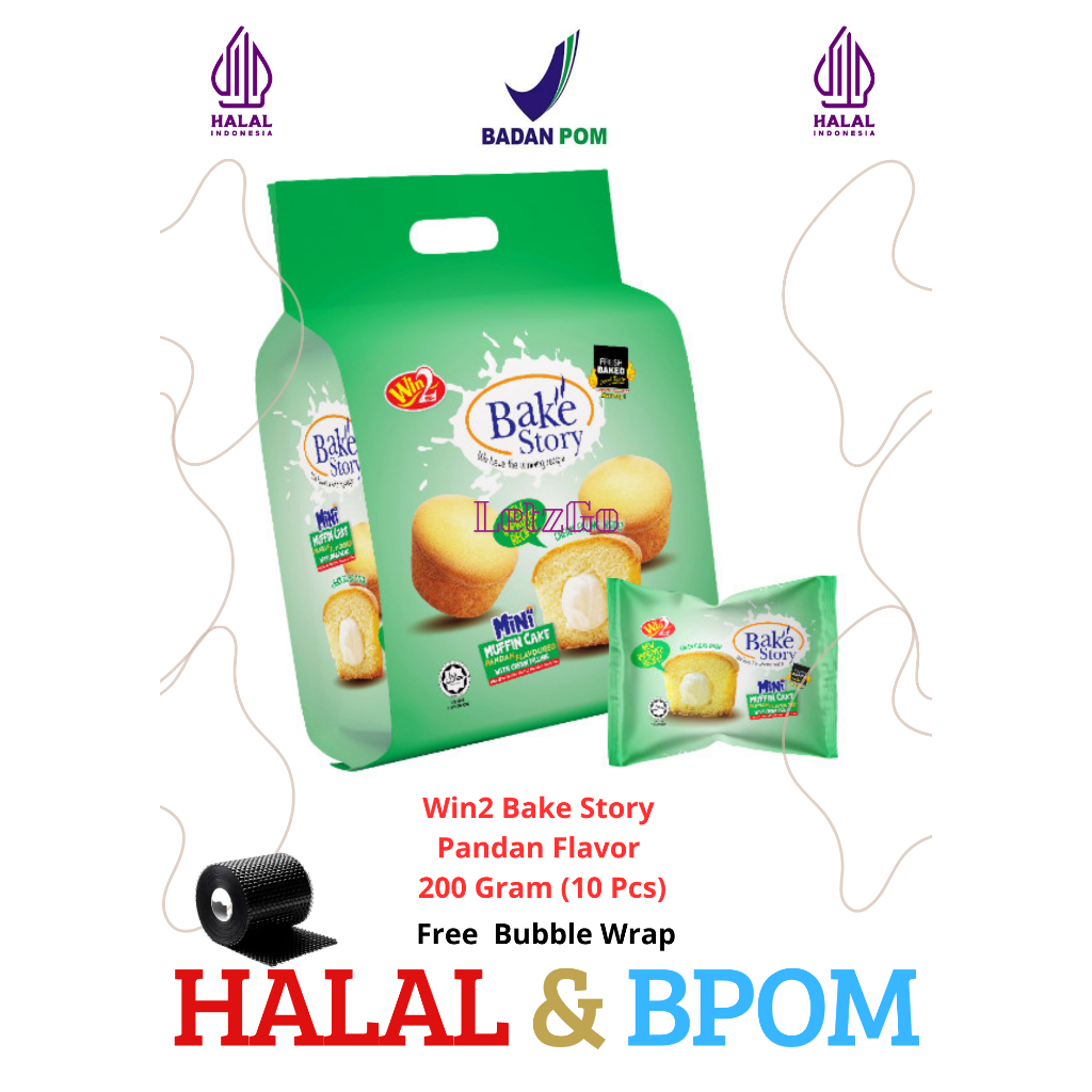 Win2 Bake Story Mini Muffin Pandan 200gr (10 Pcs) - Muffin Pandan Lembut HALAL & BPOM