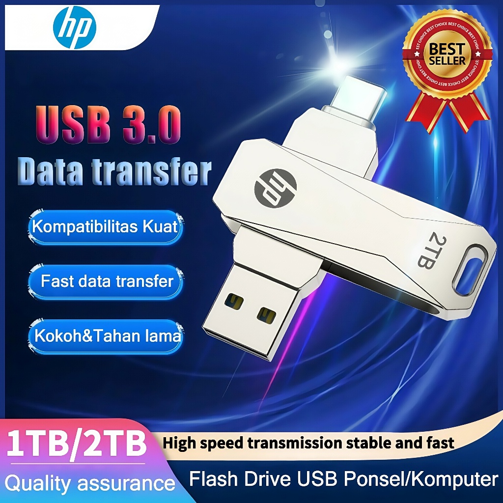 TYPE-C Flashdisk HP OTG  Flashdisk Tinggi 2TB, Flash Drive Logam USB, Untuk Ponsel Android/PC/Laptop