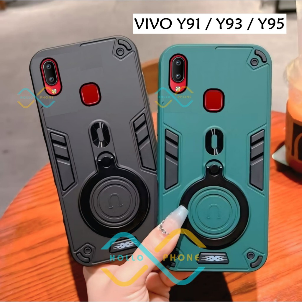Casing Hp Untuk Vivo Y91 / Y93 / Y95 Case Robot Fiber Ring 360 Ring Case Pro Camera Cover Ponsel