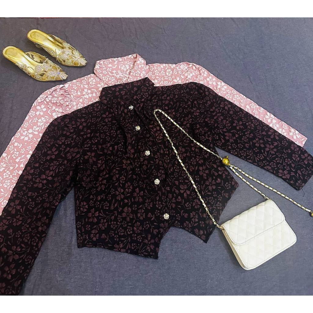 Flower Blouse Long Sleeve - Blazer Wanita Korean Look - Atasan Wanita Kondangan Bussines Casual Tren