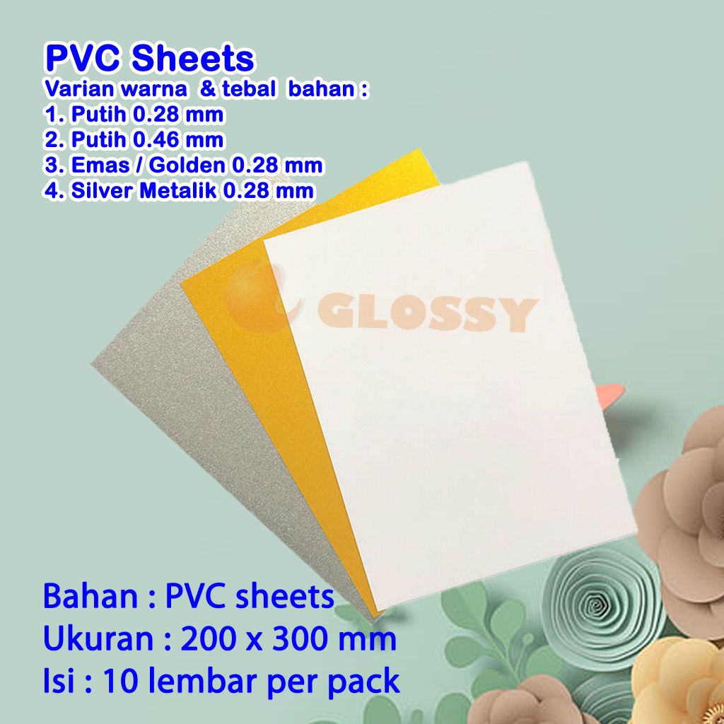 PVC Sheet plastik PVC warna Putih,  Silver dan Emas