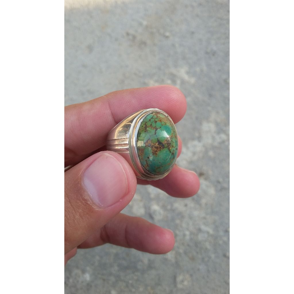 cincin batu pirus persia hijau serat emas