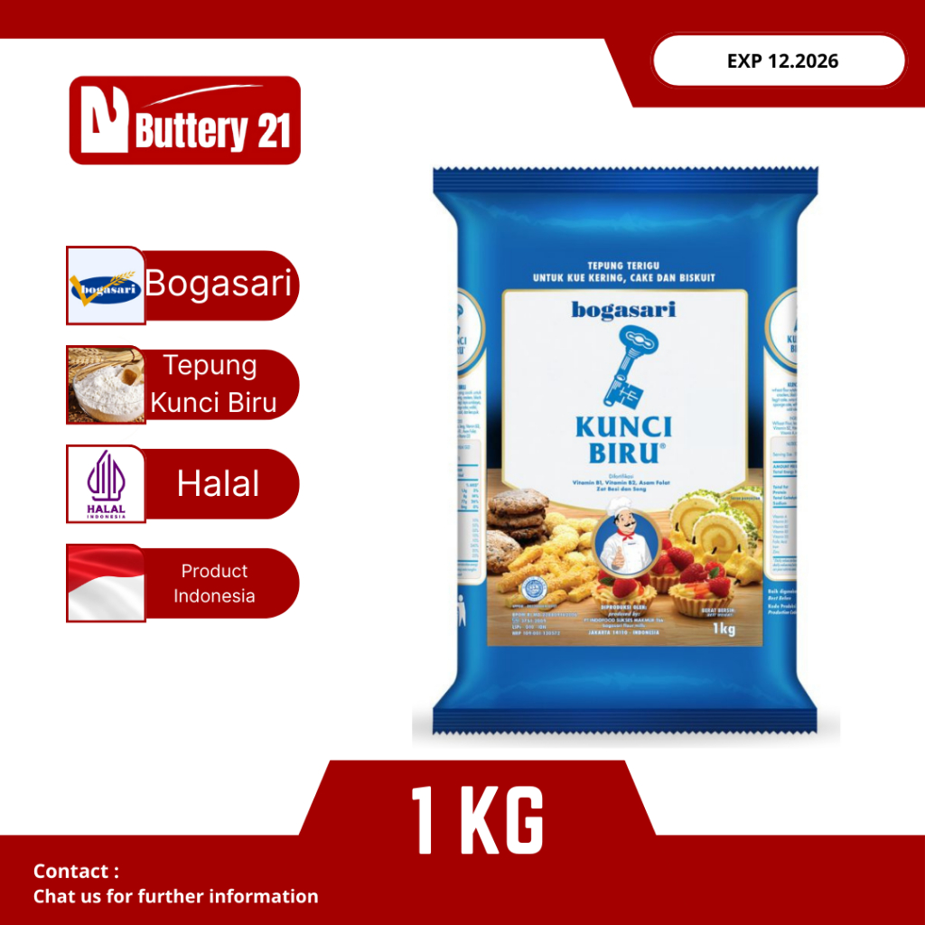 KUNCI BIRU TEPUNG TERIGU 1 KG/TEPUNG TERIGU KUNCI BIRU/BOGASARI KUNCI BIRU