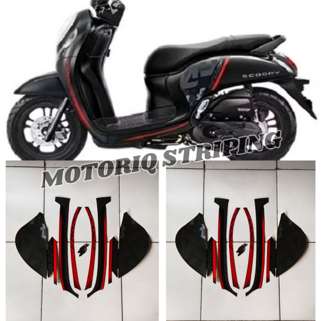 Stiker Striping Motor Scoopy Sporty 2021 Hitam Stiker Lis Body Standar