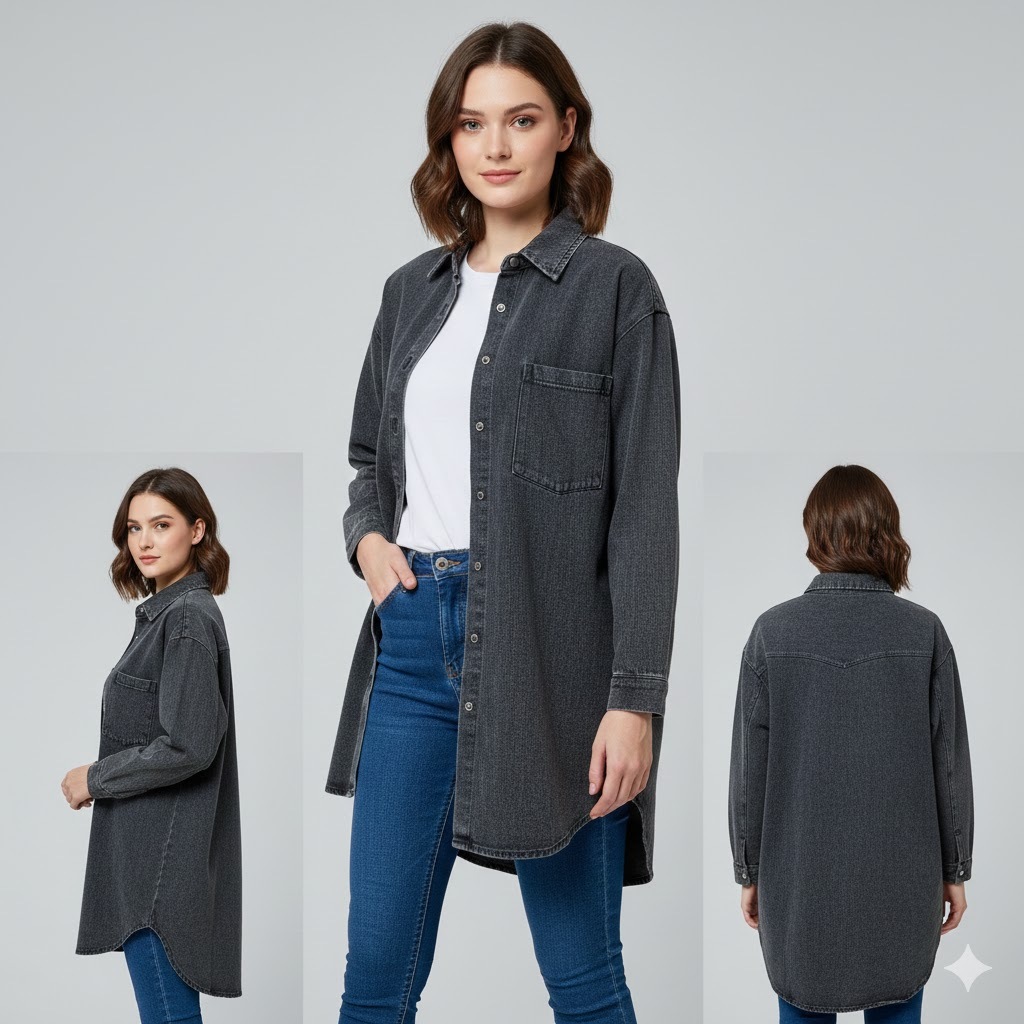 Jaket kemeja tunik denim tebal size XL