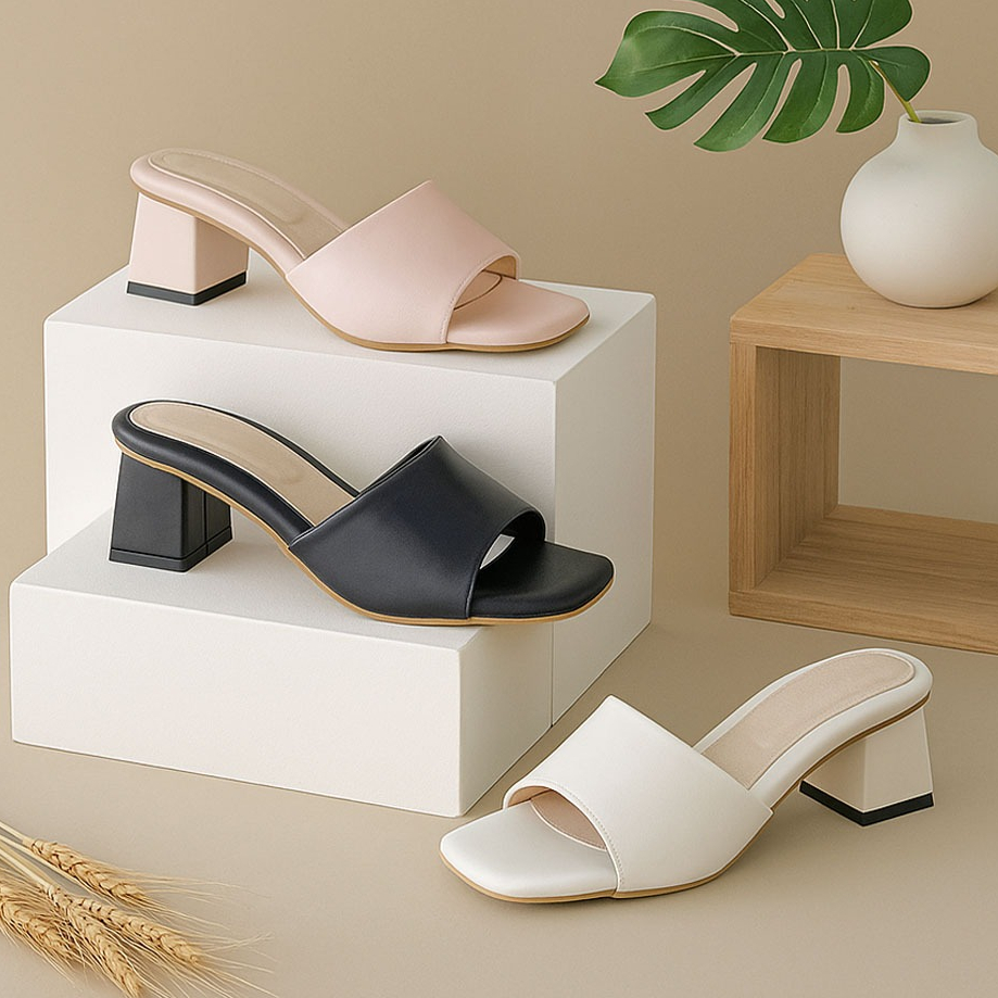 No 40 41 42 43 44 45 - Sandal Heels Clogs Putih Ukuran Jumbo / Sendal Pesta Wanita Selop Big Size Be