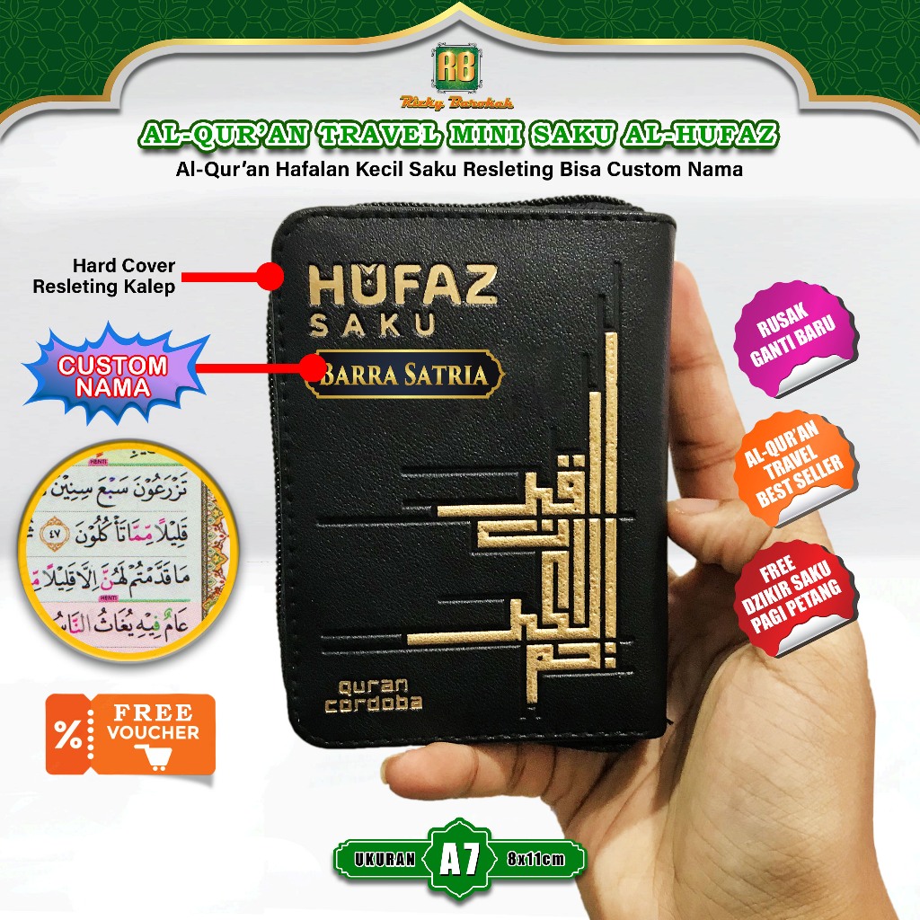 Alquran Al Hufaz A7 Saku Mini Resleting Custom Nama Al Quran Kecil Hufaz Tilawah Tajwid 5 Blok Warna