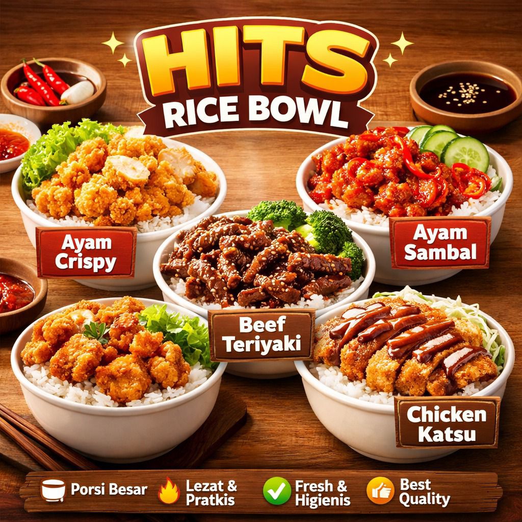 HITS Rice Bowl Ayam Crispy / Beef Teriyaki / Chicken Katsu  Nasi Bowl Kekinian Enak & Murah