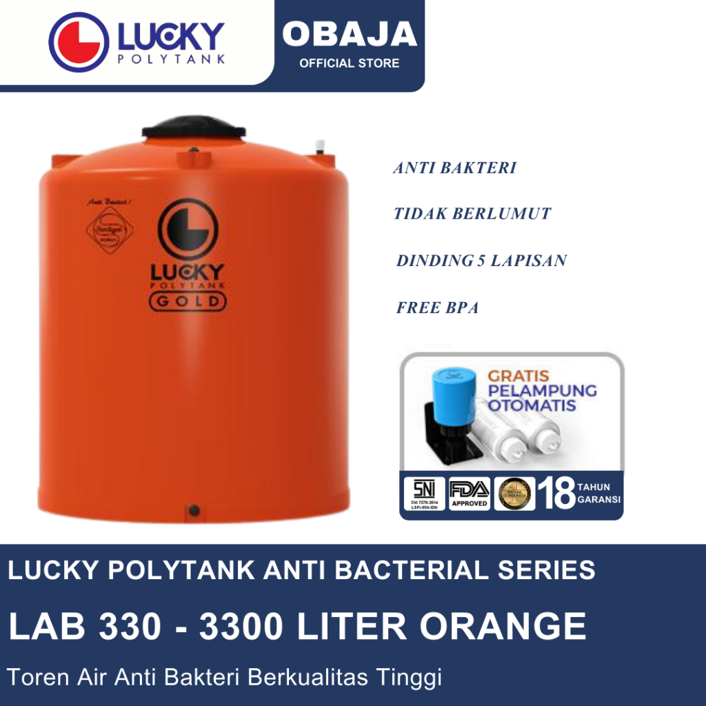 Lucky Polytank Toren Air LAB 330 Orange / Toren Air LAB 3300 Liter Orange Lucky Polytank