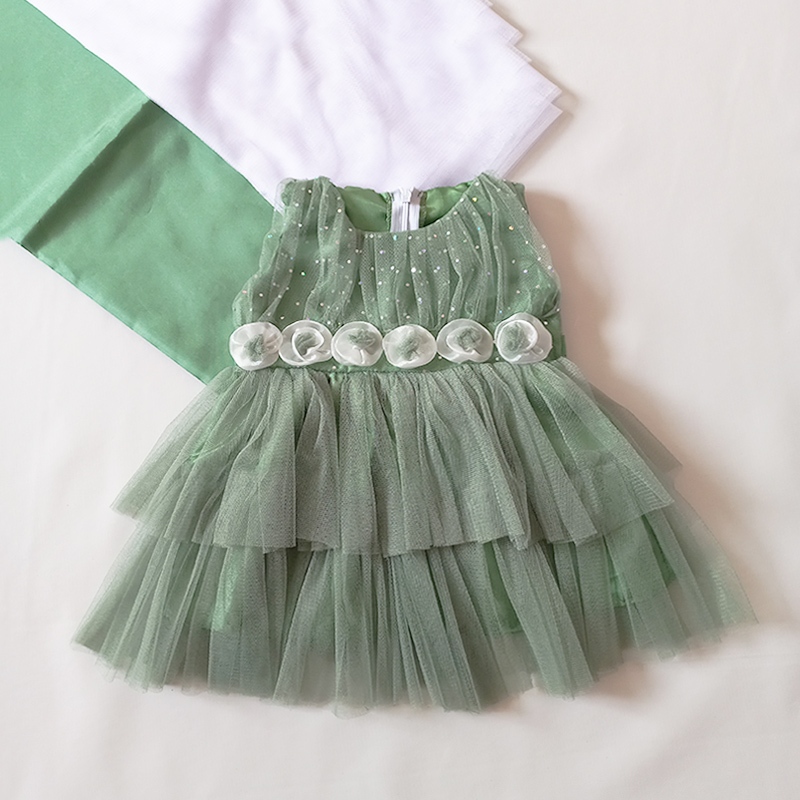 Promo (Brs) Gaun Dress Princess Bayi Sage Green 6-12 Bulan Mewah Tulle Dress Bayi Anak Perempuan