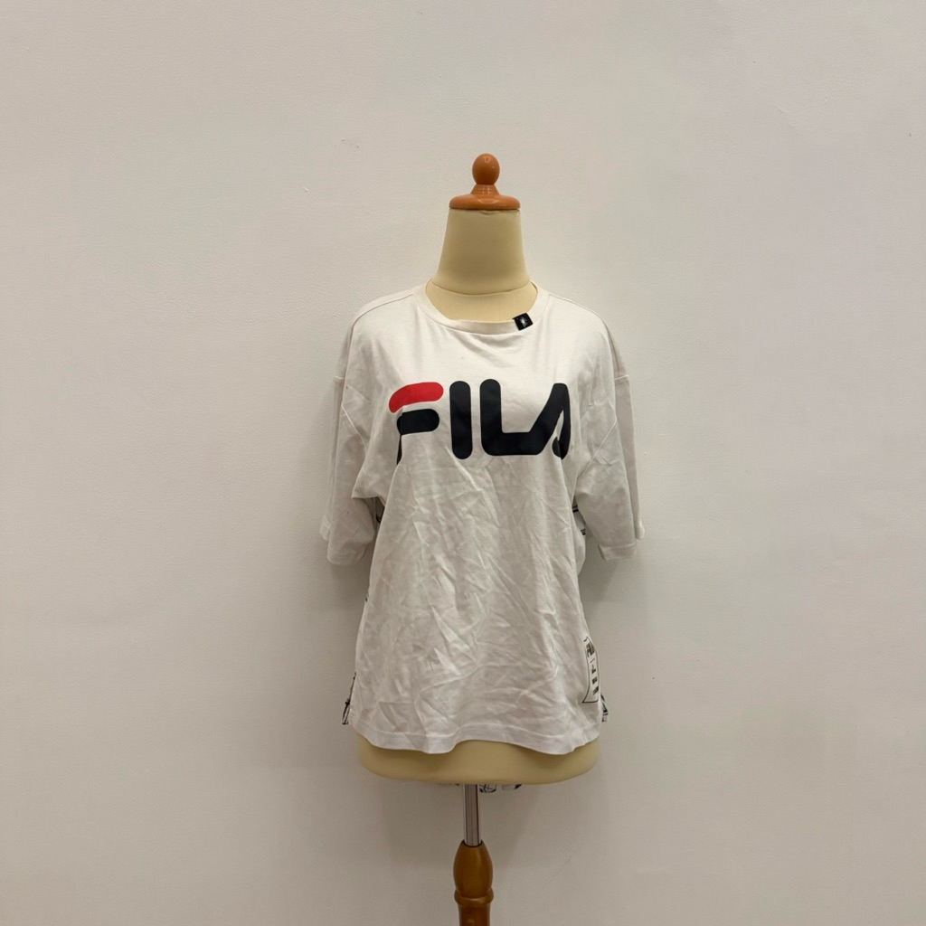PRELOVED Fila Maison Mihara Yasuhiro White Logo Print Short Sleeve Checkered T-Shirt Blouse Fashion 