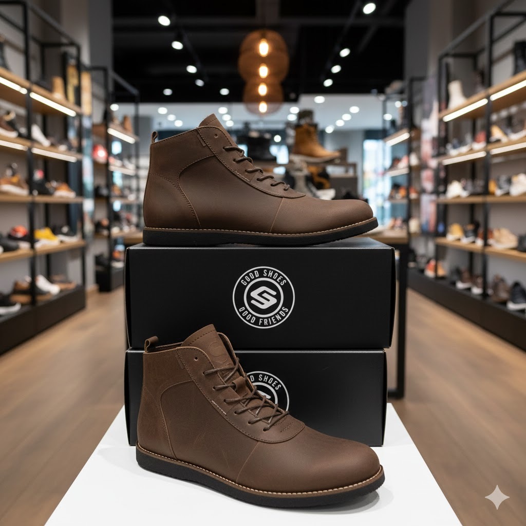 sepatu pria boots kulit sapi asli sapatu boots klasik -COKLAT