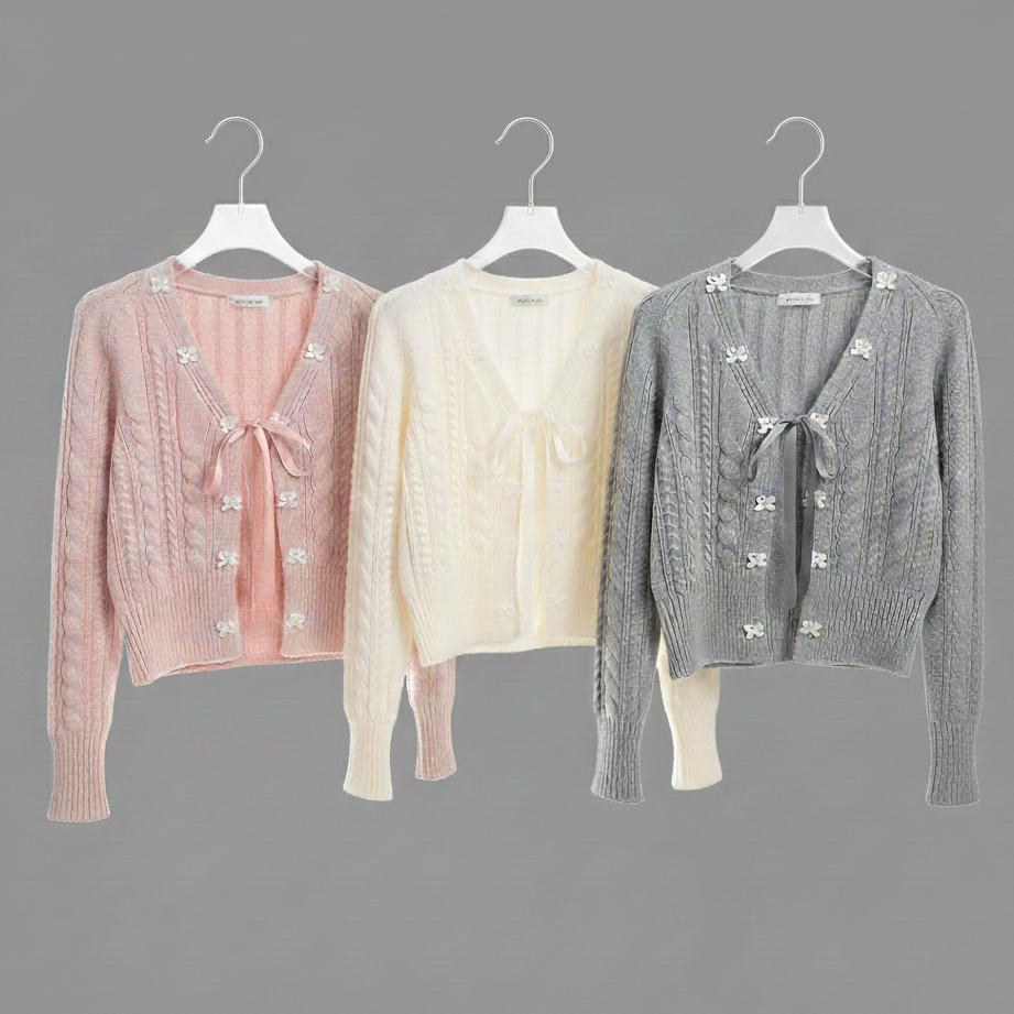 GS - Cardigan Pita Cewe Lucu Cute | Outer Tanpa Kancing Bahan Rajut Tebal | Cardi Korea OOTD