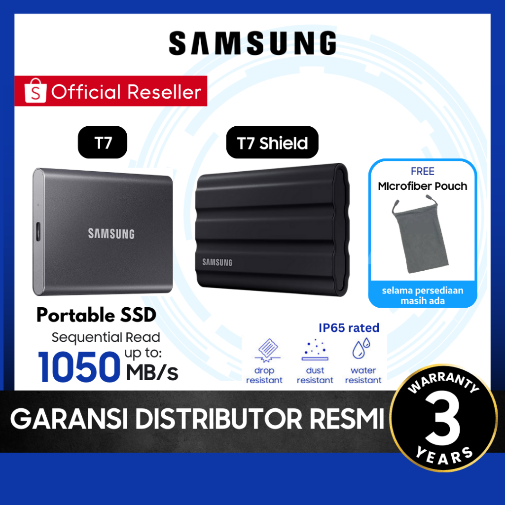 Samsung SSD T7 Shield SSD Portable SSD 1TB / SSD 2TB / SSD 4TB SSD External SSD Eksternal SSD WD SSD