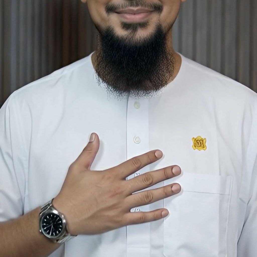 Jubah Maroko leher oblong kancing  - Lengan Pendek bahan Semiwoll Premium adem & lembut warna putih