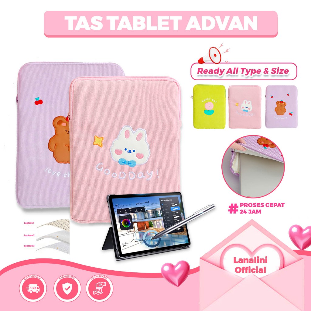 Tas Tablet Sleeve Anti Shock Advan Tab Sketsa 3 2 1 A10 A8 Xtab VX W80 W90 W100 Tab 8001 Tab 8002 Ta