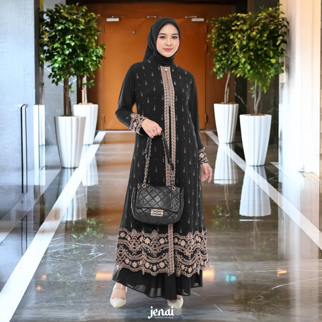 JENAI Abaya turkey hitam JN 310 - Gamis turkey mewah dan elegan