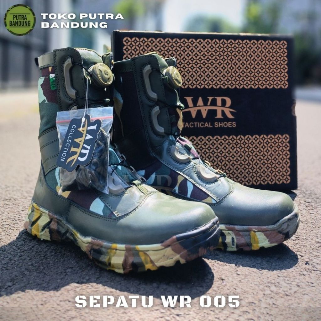 Sepatu WR Tactical / Sepatu PDL Loreng brimob model tali putar WR tactical boots
