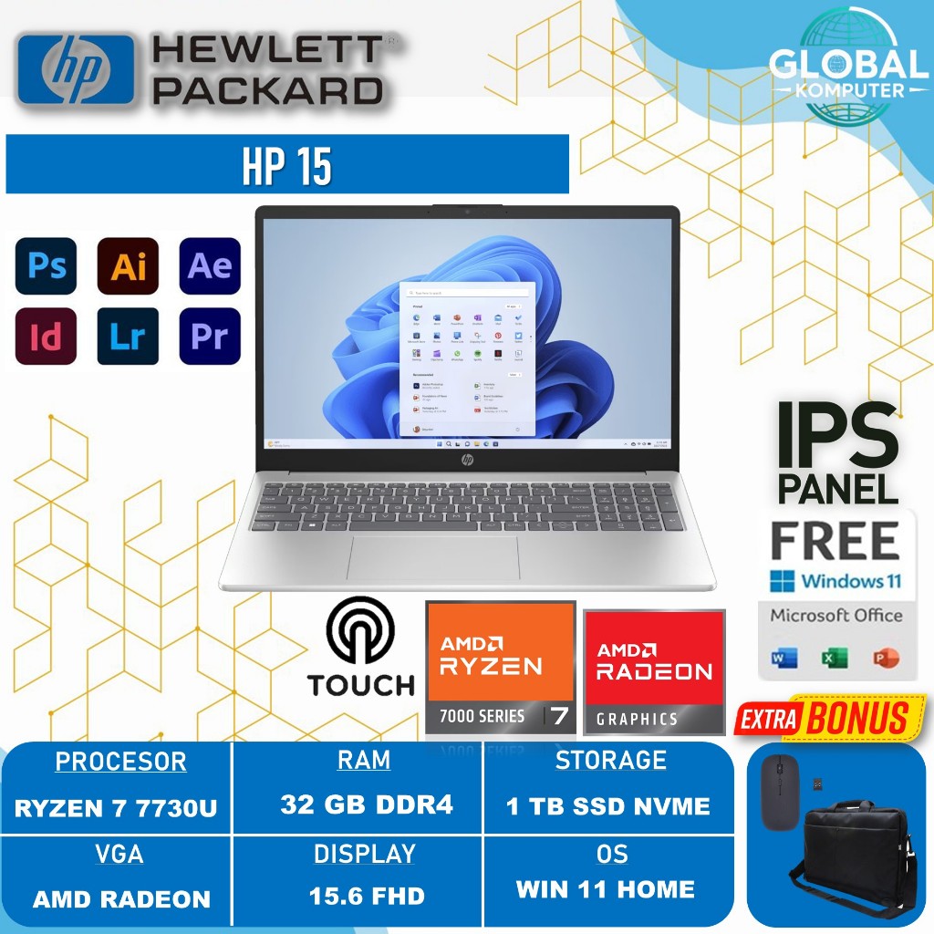 Laptop Gaming Hp 15 Amd Ryzen 7 7730U 32GB 1TB 15.6 FHD IPS TouchScreen Windows 11Home