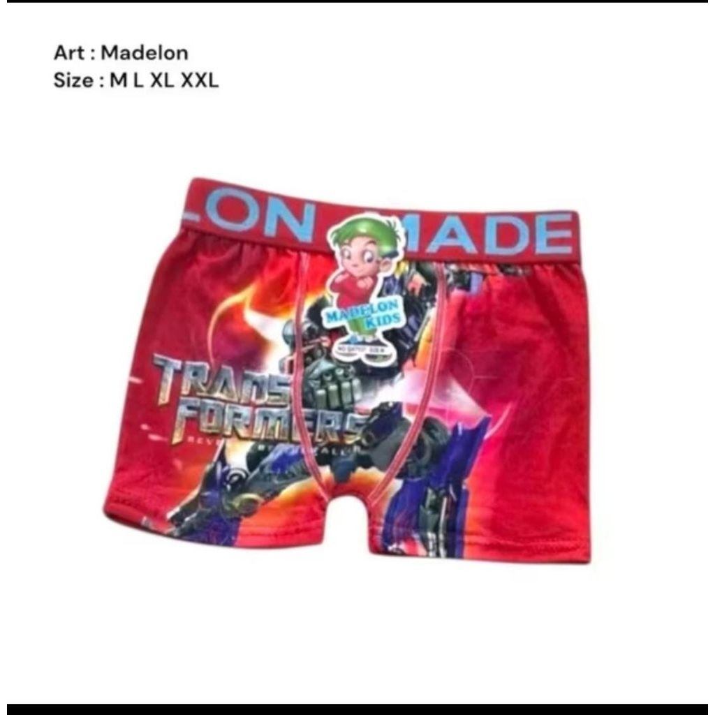 Celana Dalam Boxer Merek Madelon Anak Laki-Laki Motif Kartun 1Lusin, Lembut & Menyerap Keringat