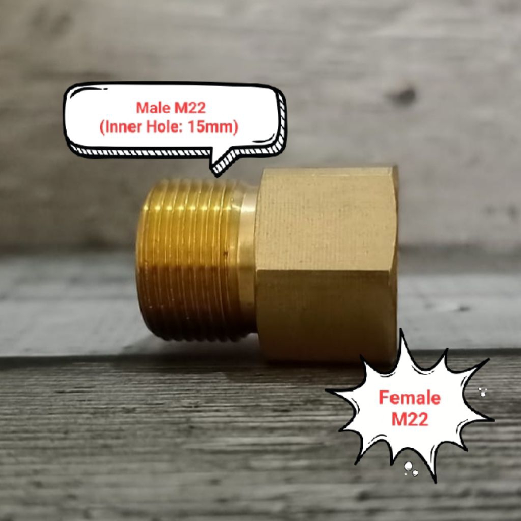 Adaptor Male M22 (Inner Hole: 14mm) ke Male M22 (Inner Hole: 15mm)