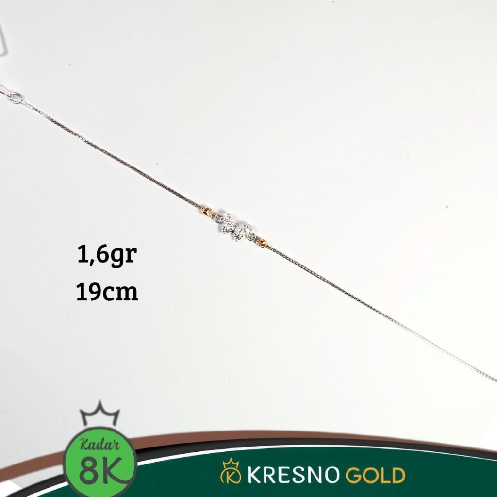 Gelang serut emas muda putih model kupu kupu permata terbaru kadar 8k