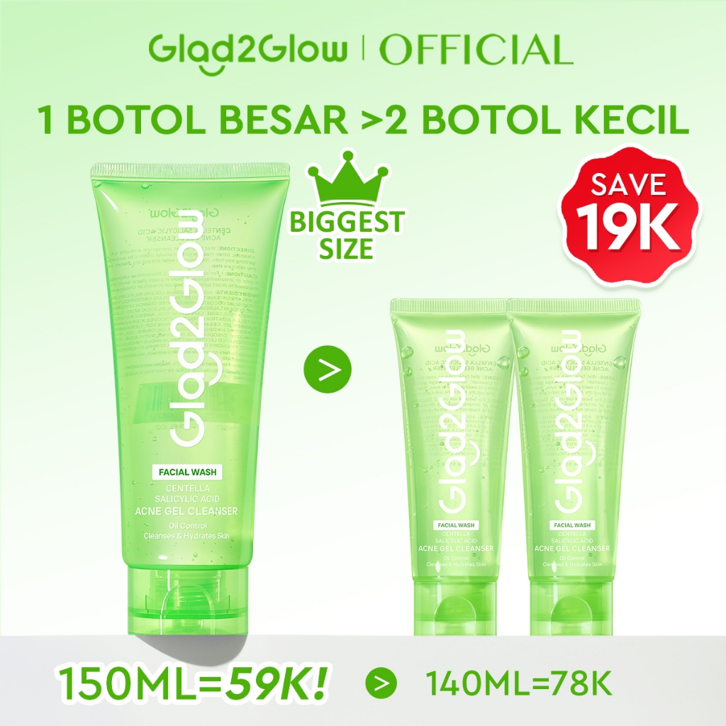 [Big Size]Glad2Glow Centella Salicylic Acid Acne Gel Cleanser 150ml facial wash skincare face wash s